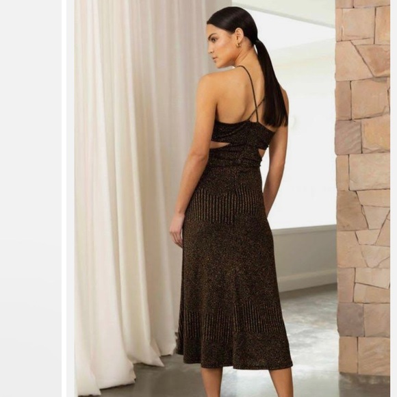 NWT Misha Dulci Metallic Stripe Cut Out Bodycon Dress - Picture 5 of 12